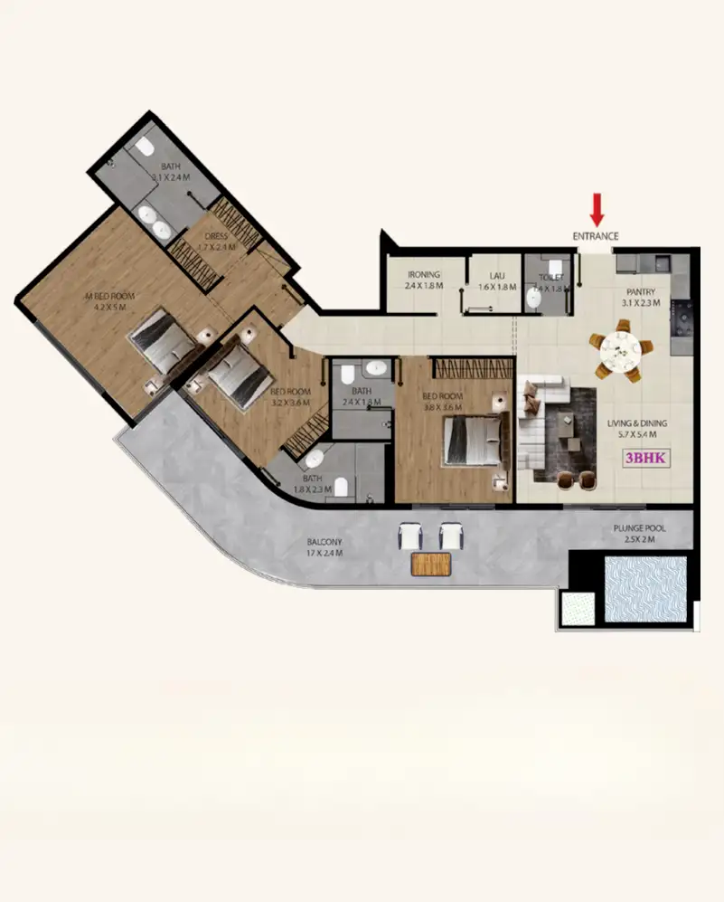 Floor plan of 3 bedroom apartment at Marquis Insignia Arjan