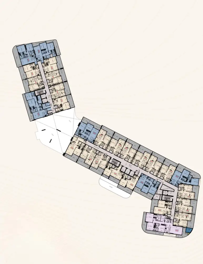 A full-scale site layout showcasing all residential zones and balconies