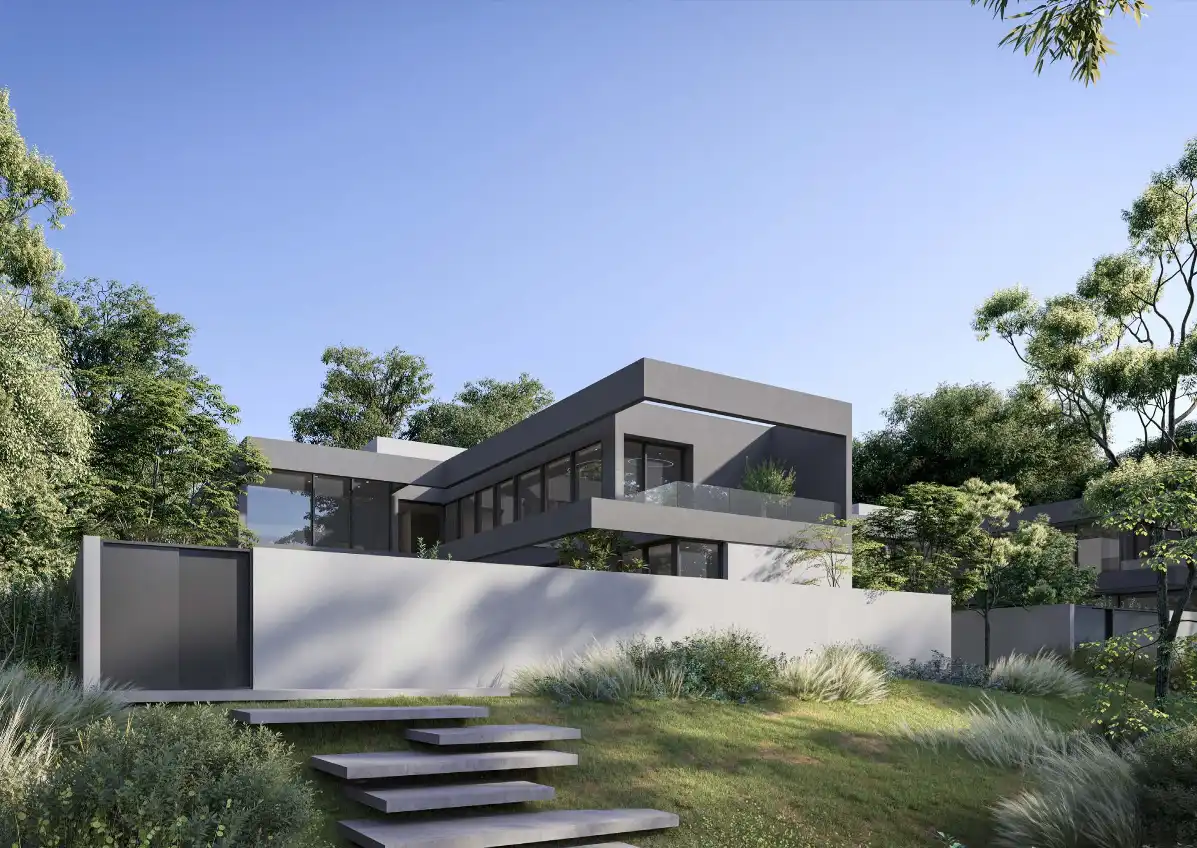 Row of modern townhouses in Anber Masaar by Arada