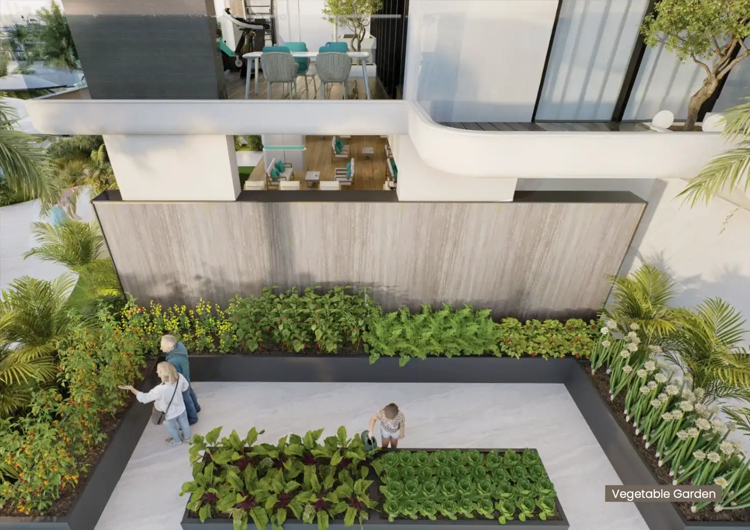 Landscaped green space at Reef 999 with walking paths