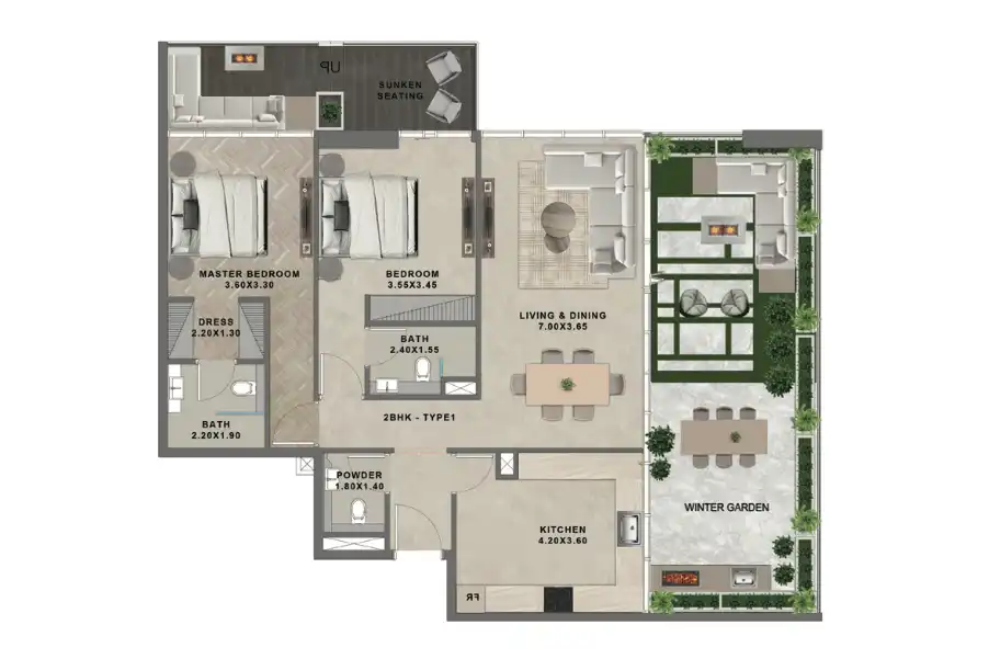Reef 999 1 bedroom plus study apartment floor plan