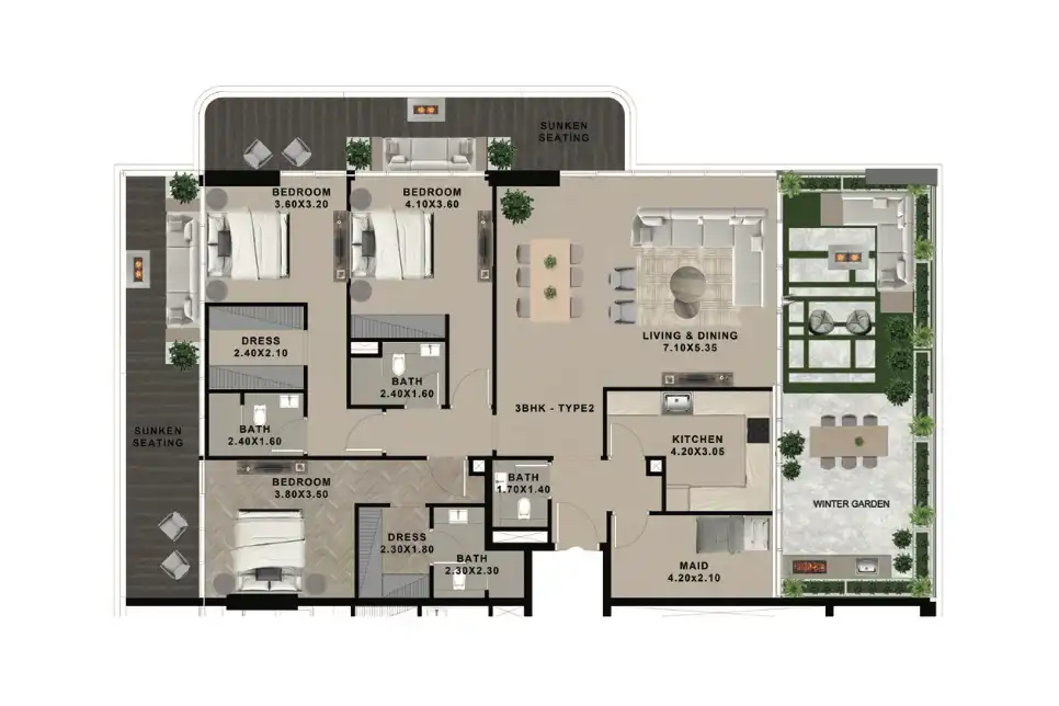 Reef 999 2 bedroom apartment layout floor plan