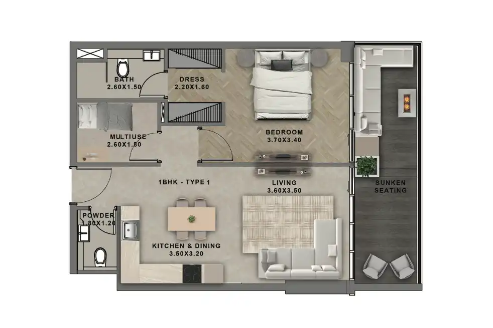 Floor plan for 3 bedroom apartment at Reef 999