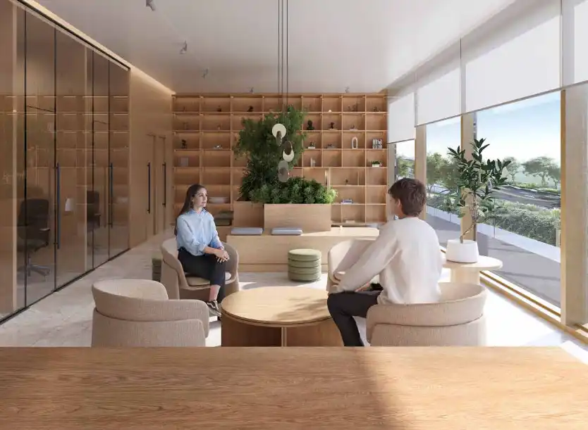 Lounge area at South Square Dubai South with soft seating