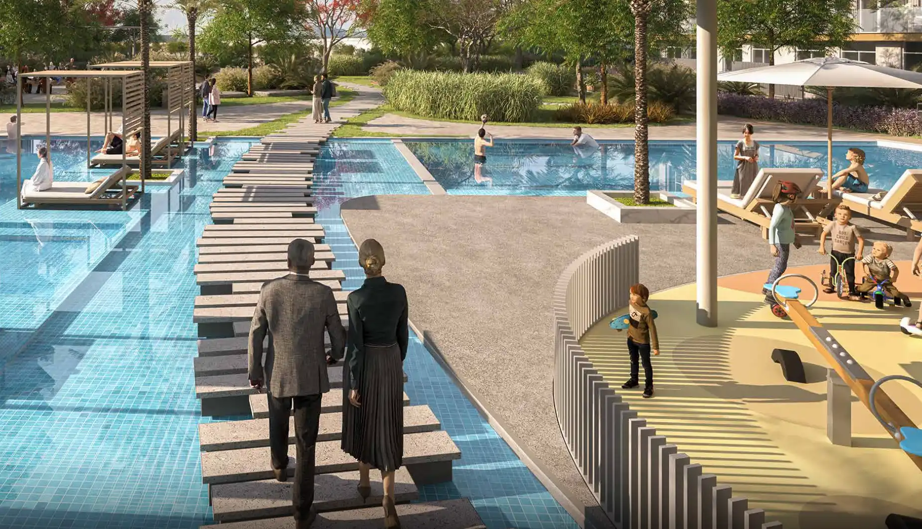 Jogging track built above swimming pool at South Square