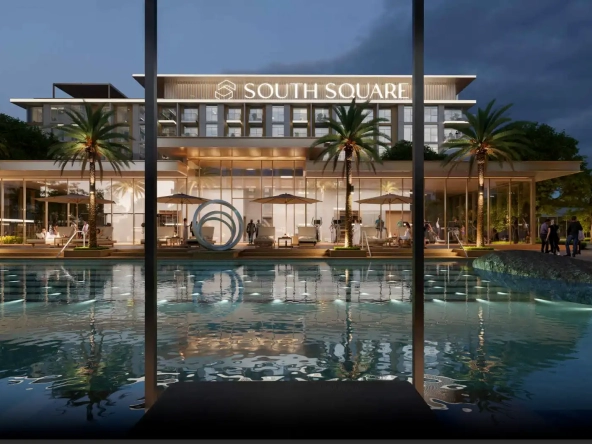 Aerial shot of South Square and surrounding Dubai South masterplan