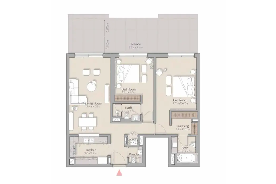 Spacious 3 bedroom floor plan at South Square Dubai South