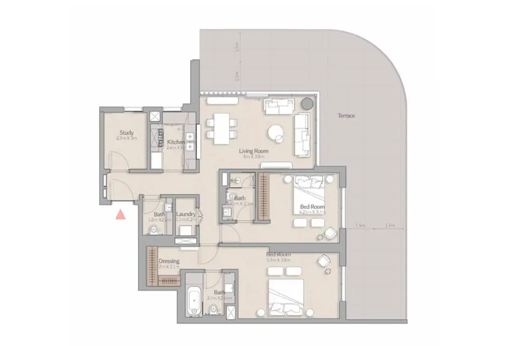 2 bedroom floor plan at South Square in Dubai South