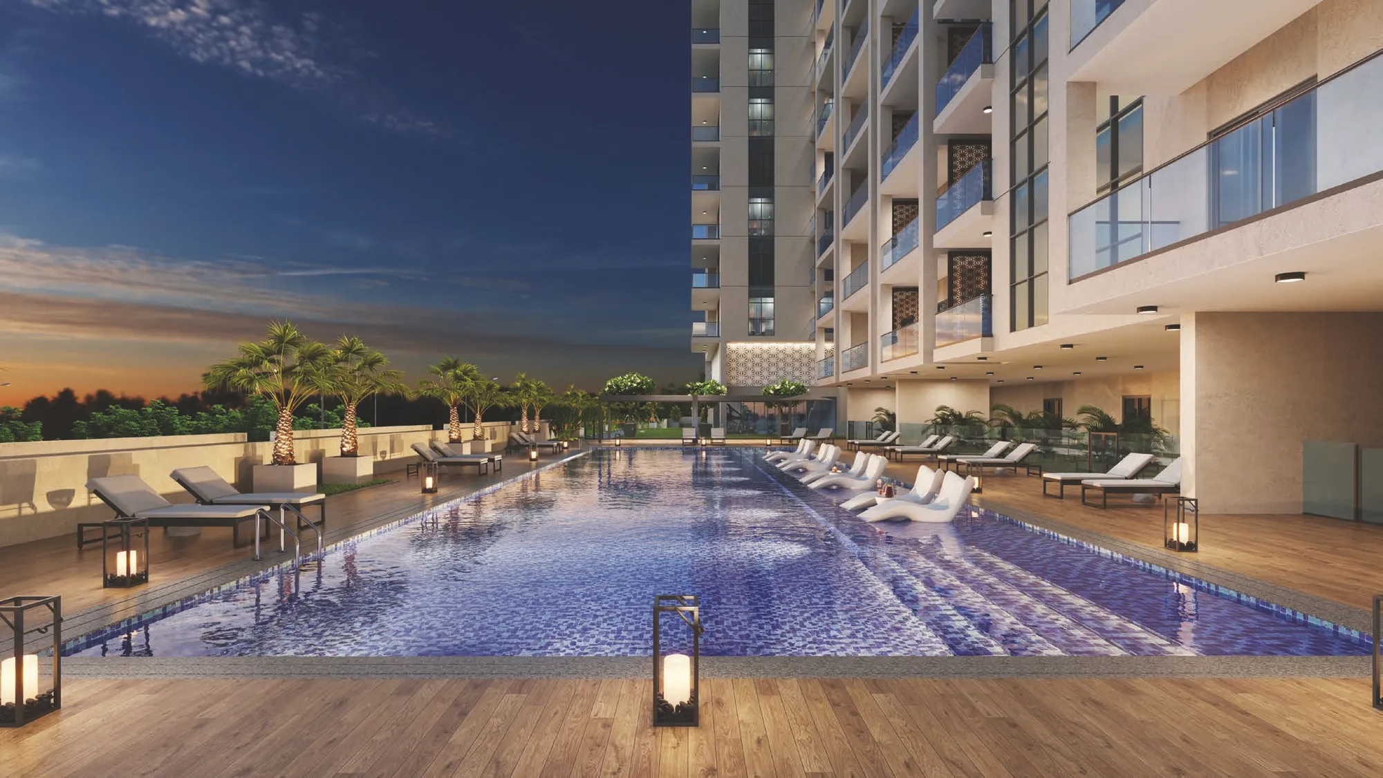 Night view of the pool at Stella Residence