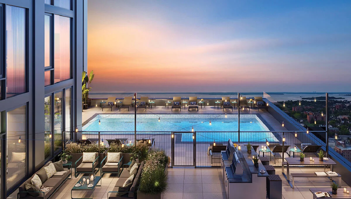 Swimming pool with landscaped deck