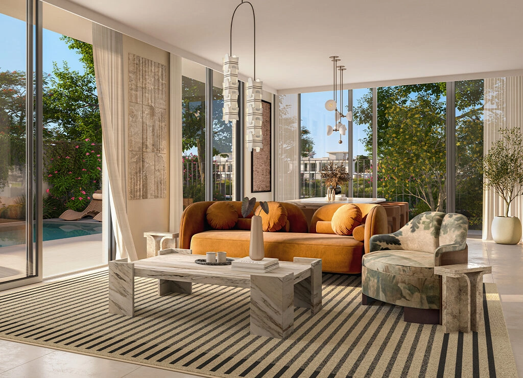 Spacious open-plan living room at Rivera Villas