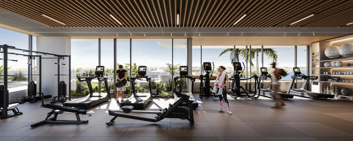 Interior view of Evora’s gym with natural lighting