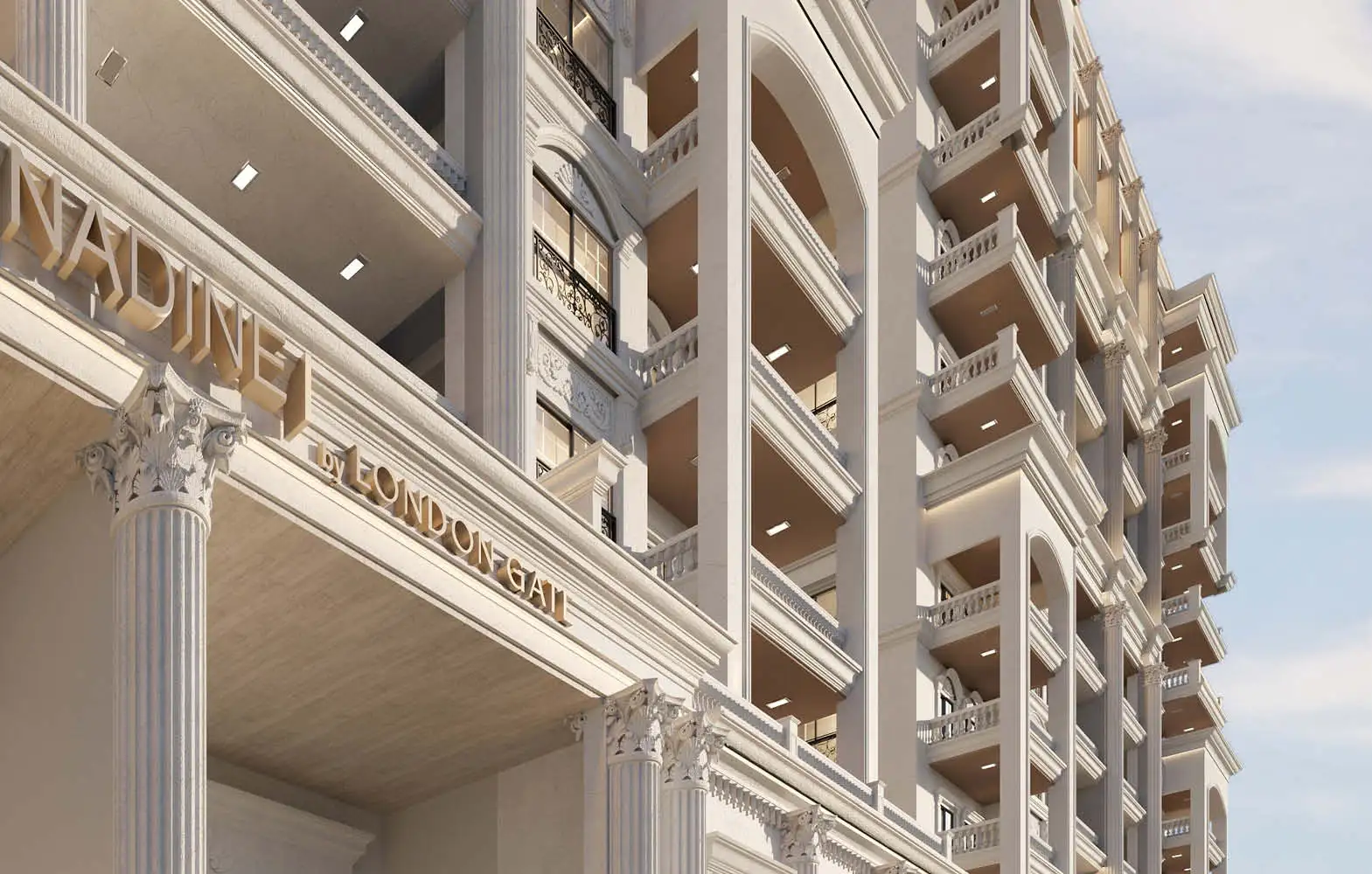 Diagonal exterior angle of Nadine I & II showcasing structure depth