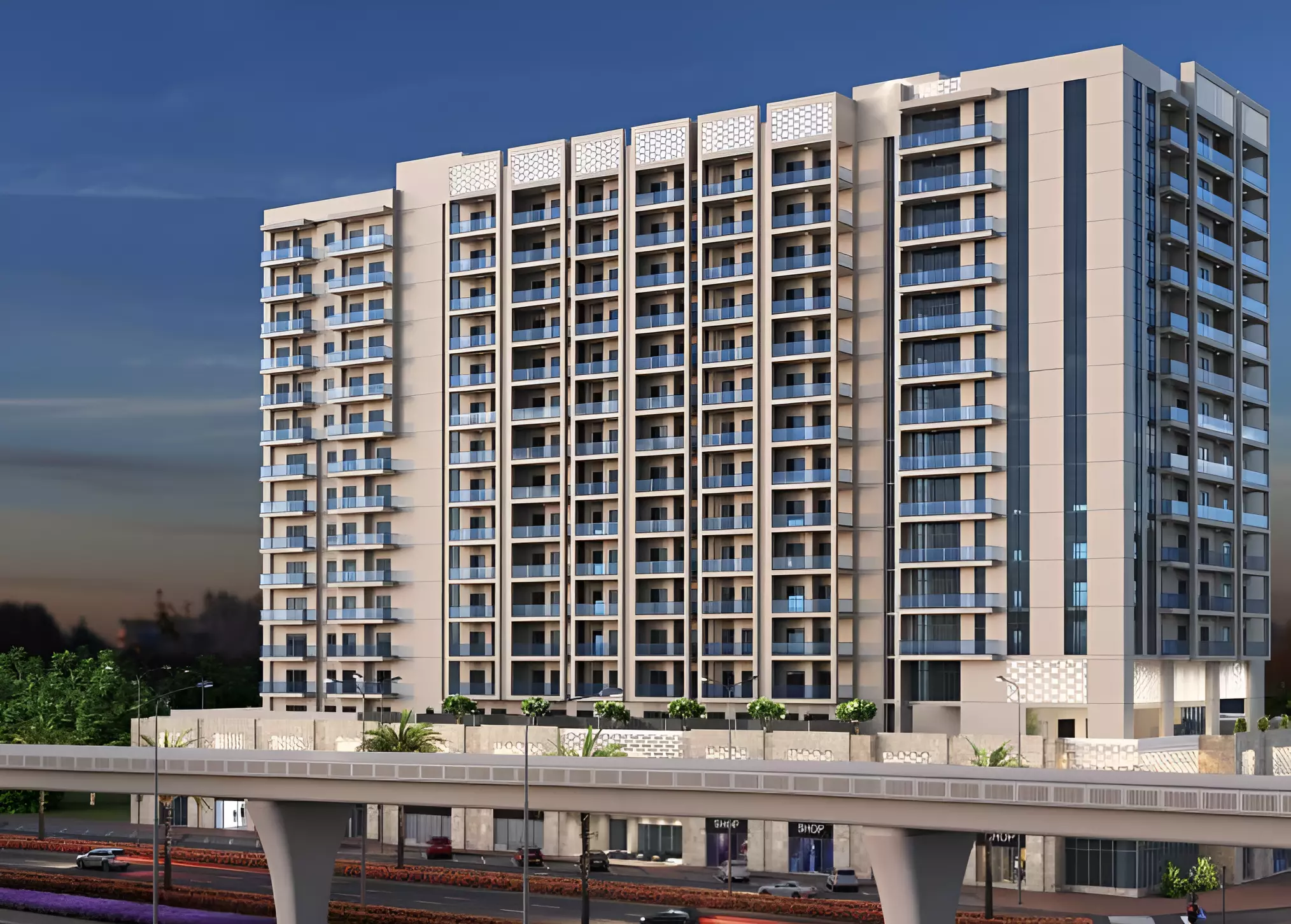 Night view of Stella Residence with lights