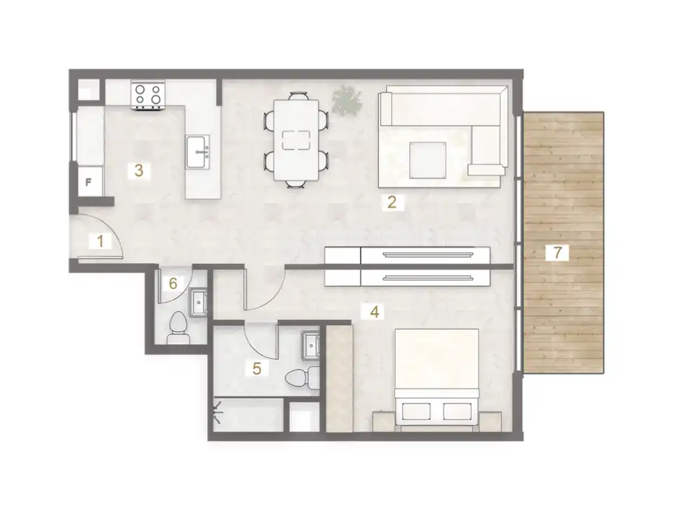 Standard 1BR floor plan at Avenue 8 Al Furjan
