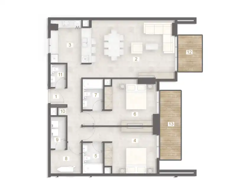 Premium 3BR apartment floor plan at Avenue 8