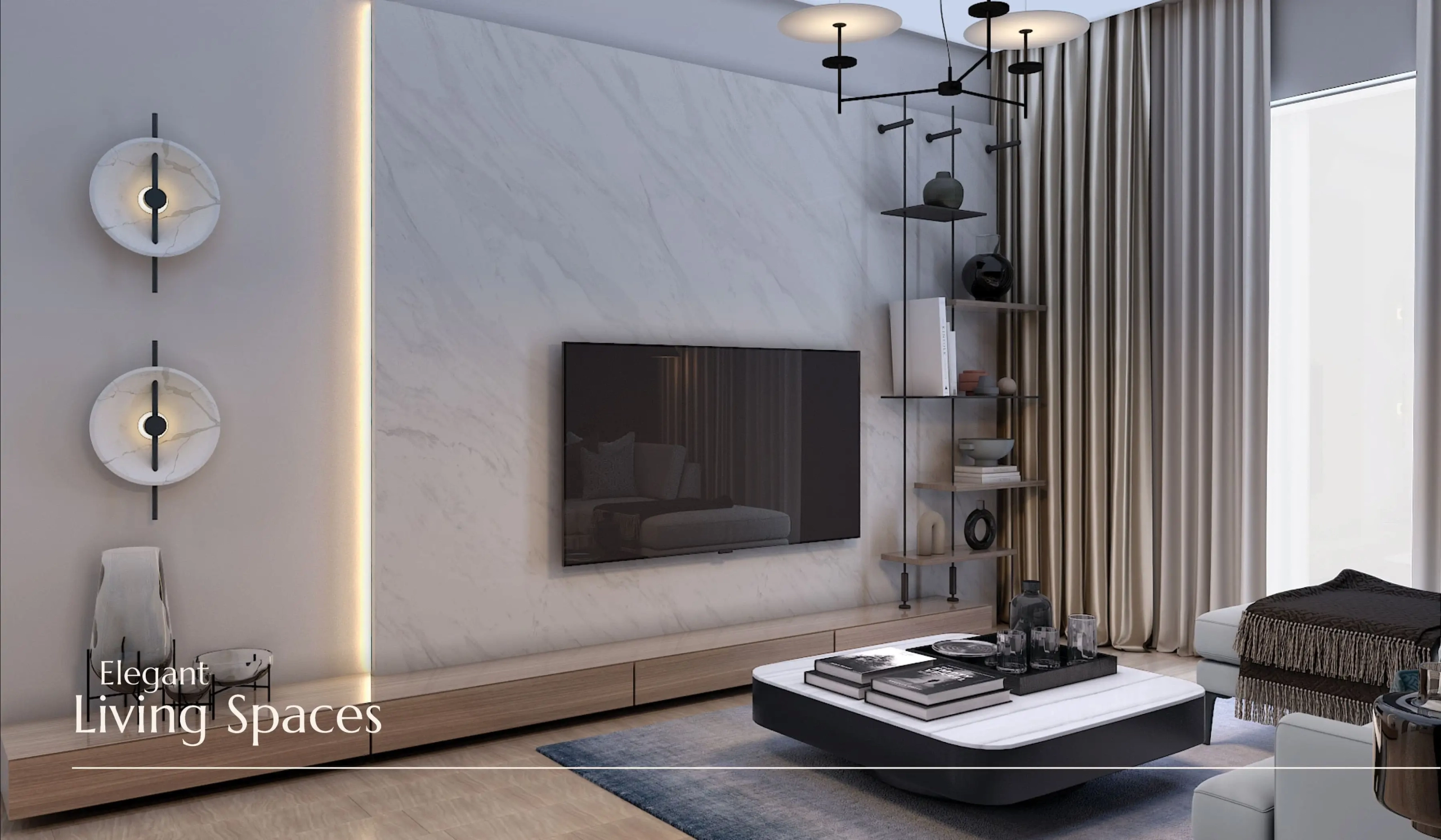 Spacious Enaya living room with contemporary furnishings