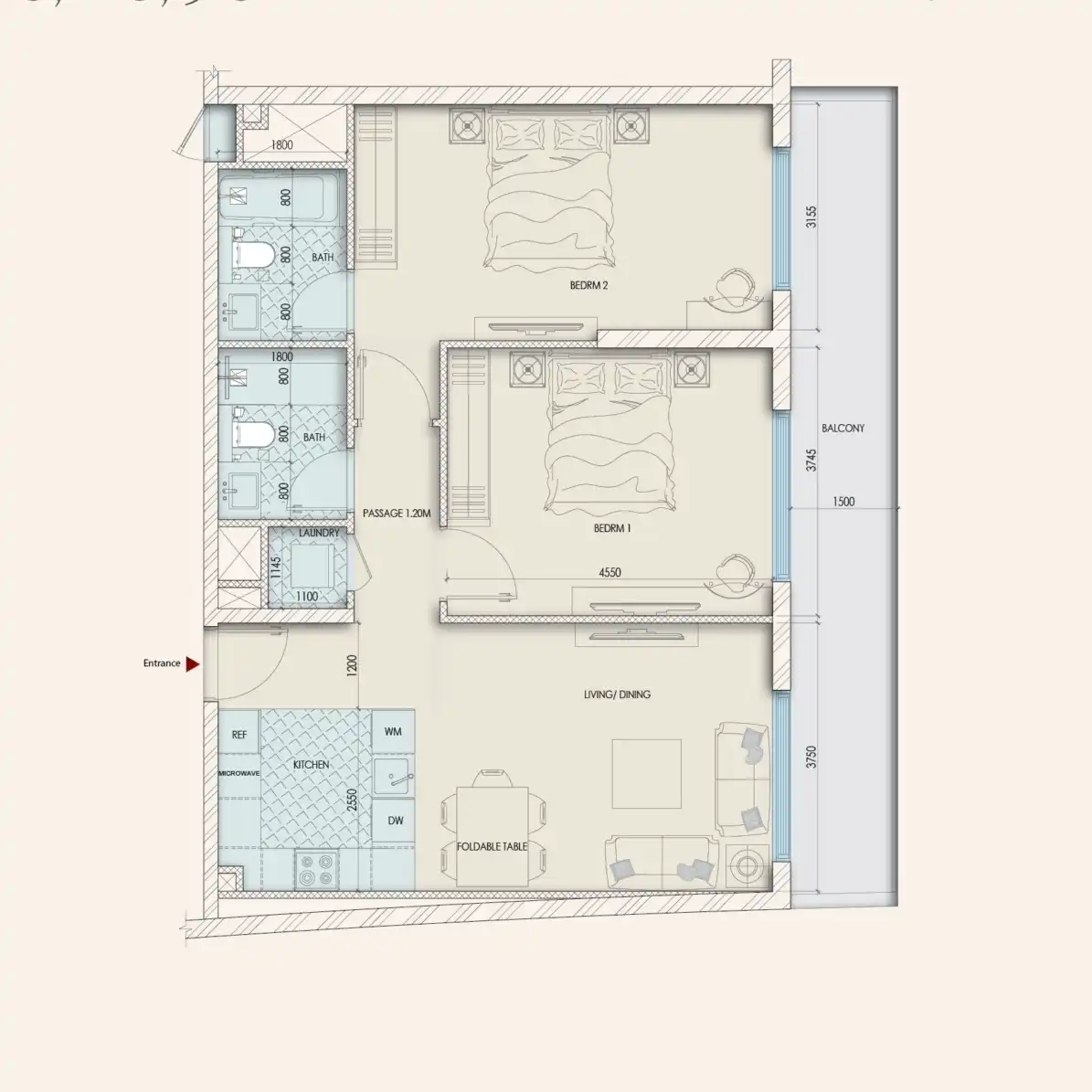 Enaya Residences 2 bedroom apartment floor plan in Dubai