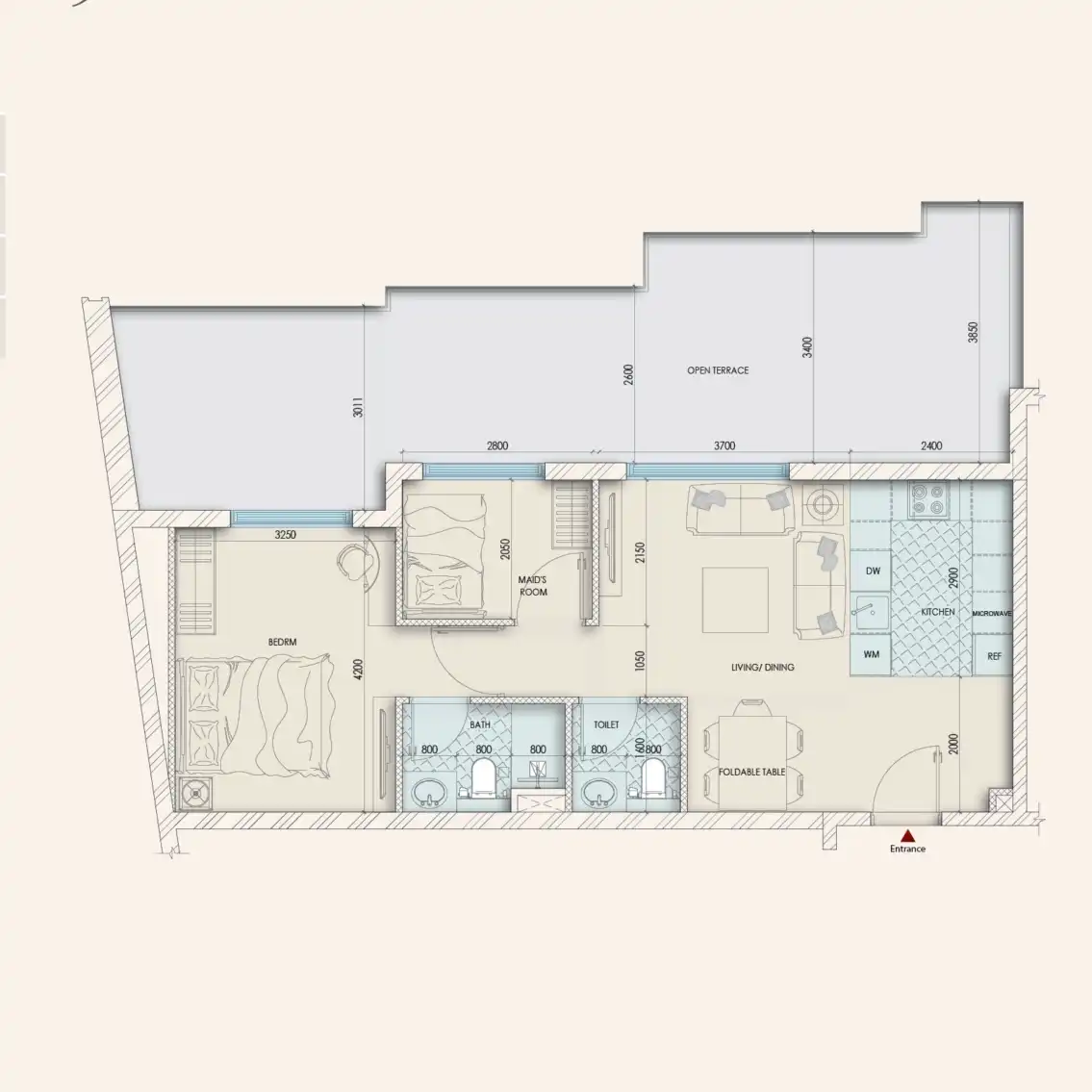 Enaya 3 bedroom apartment layout floor plan with balcony