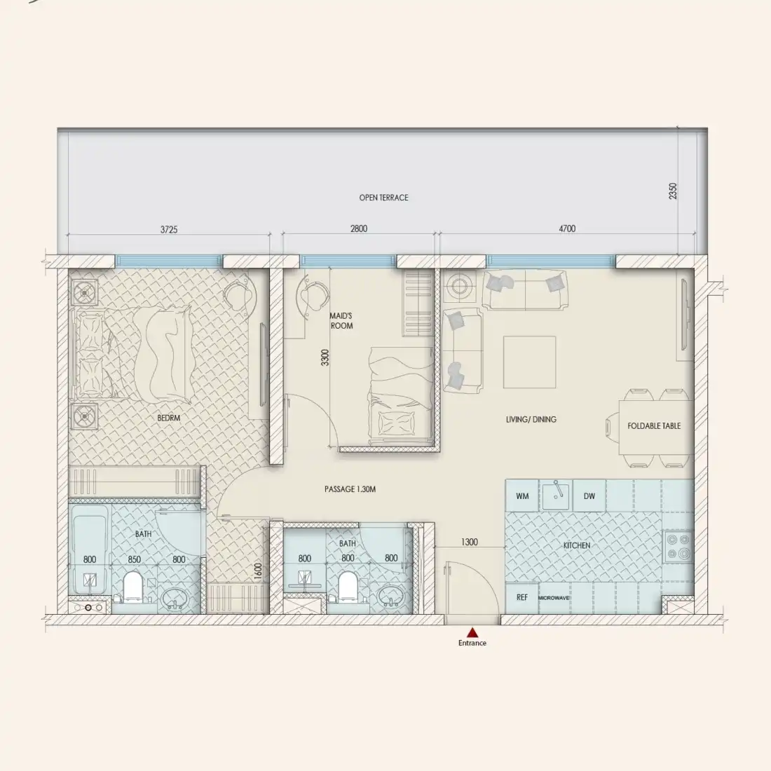 Enaya Residences 1 bedroom plus study floor plan layout