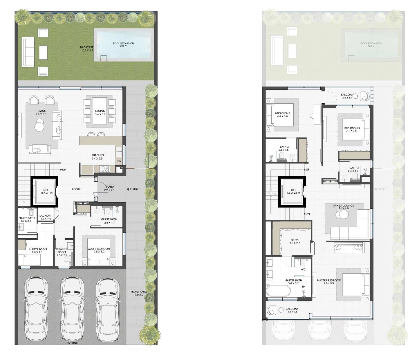 Compact twin villa floor plan with golf view at Terra