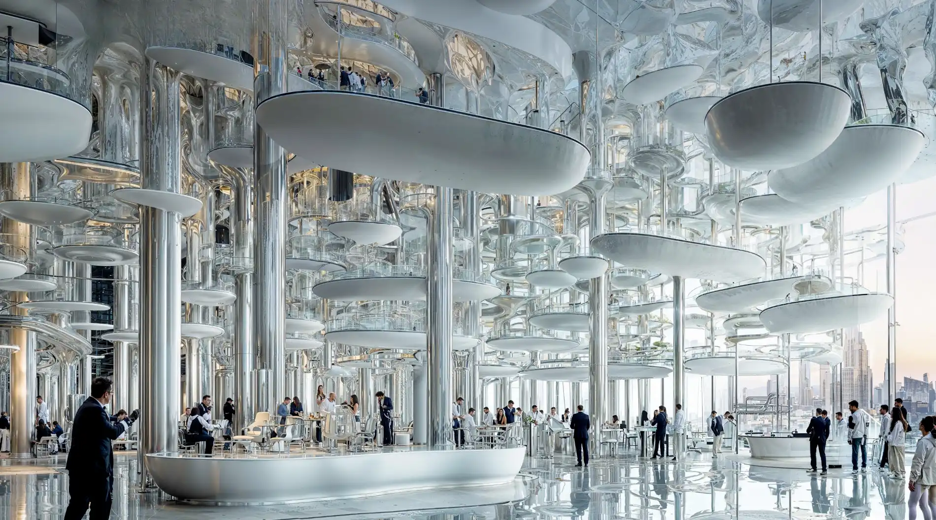 Light-filled lounge at Burj Azizi with panoramic views