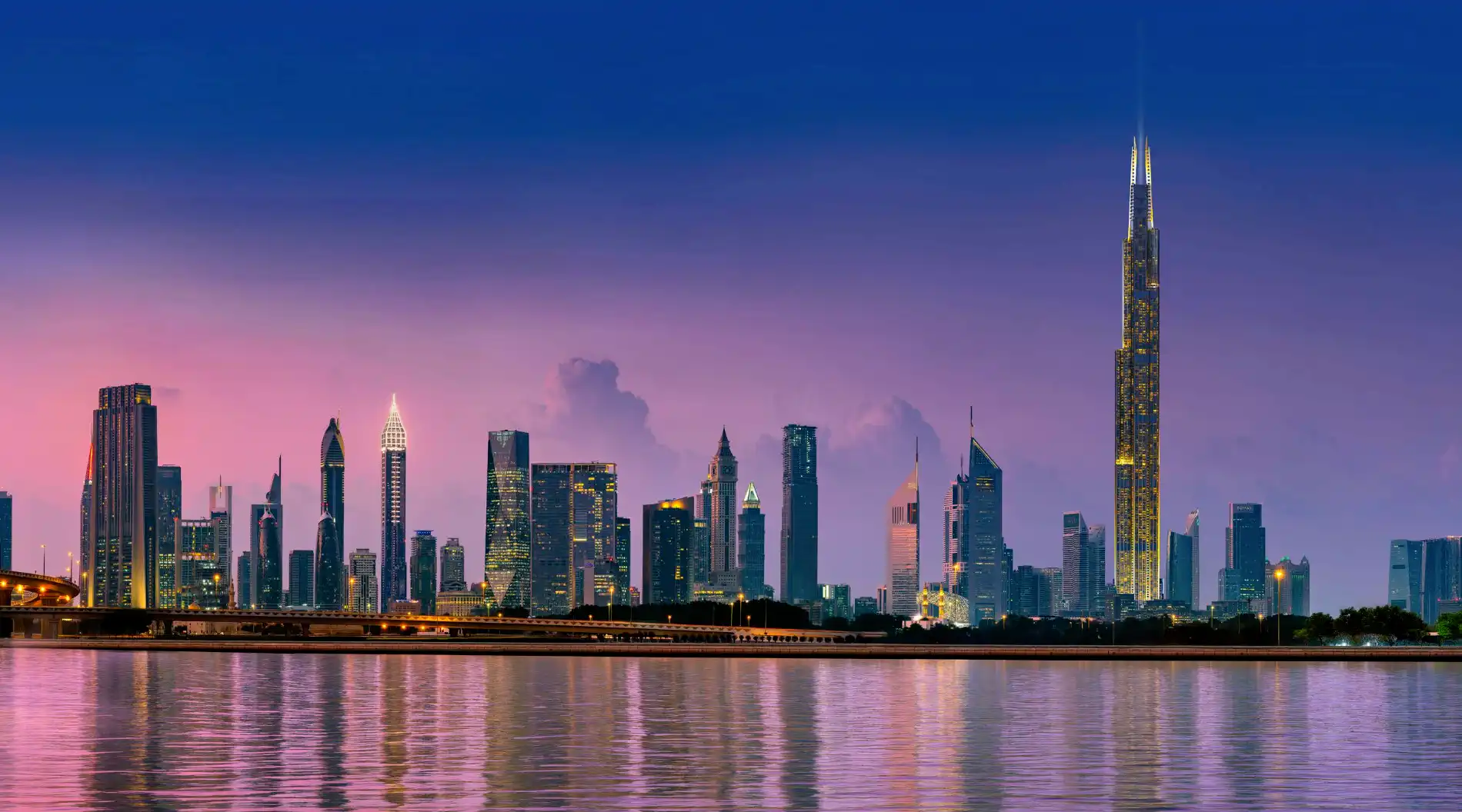 Aerial view of Burj Azizi tower with Downtown Dubai skyline