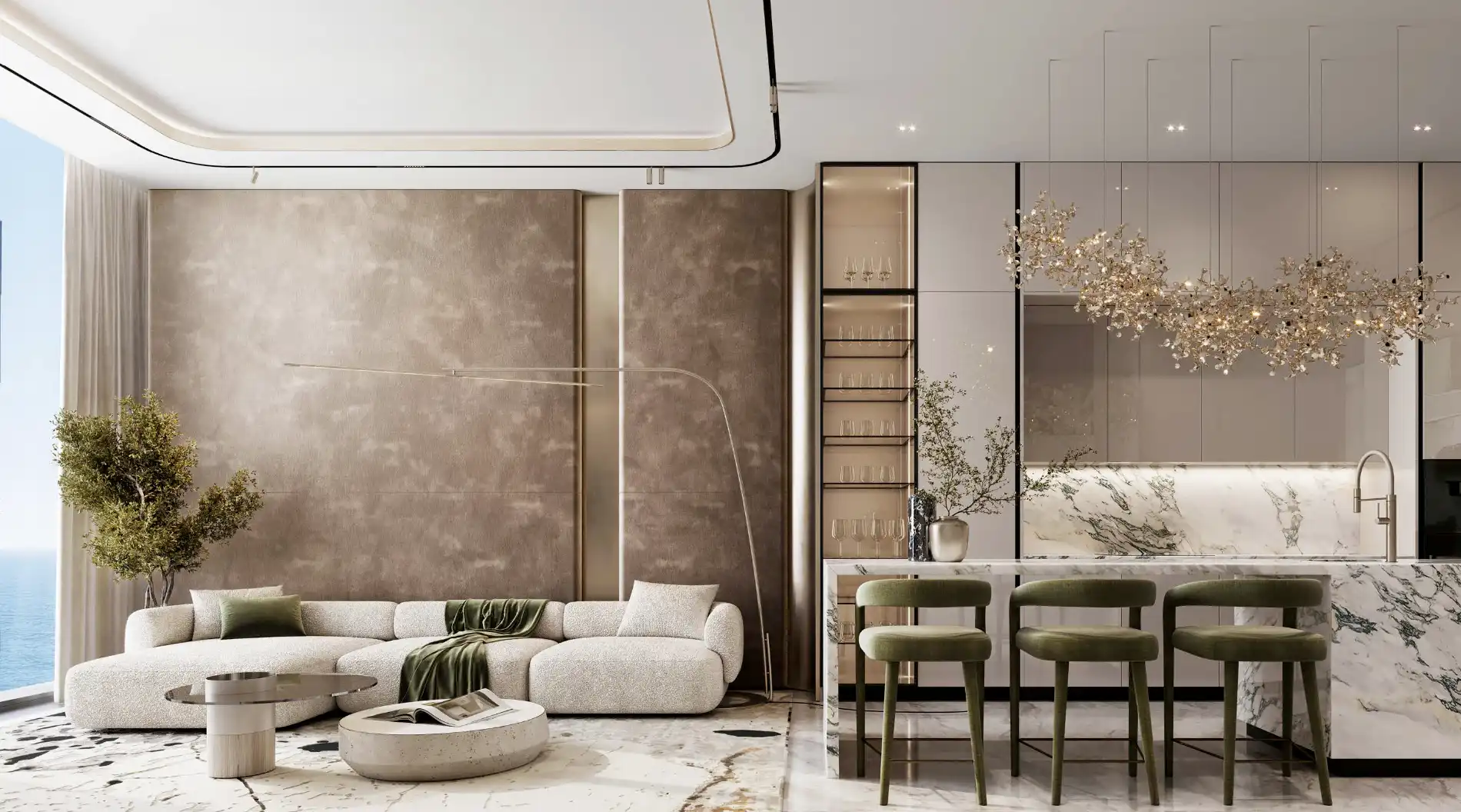 Evening ambiance in luxury Dubai apartment