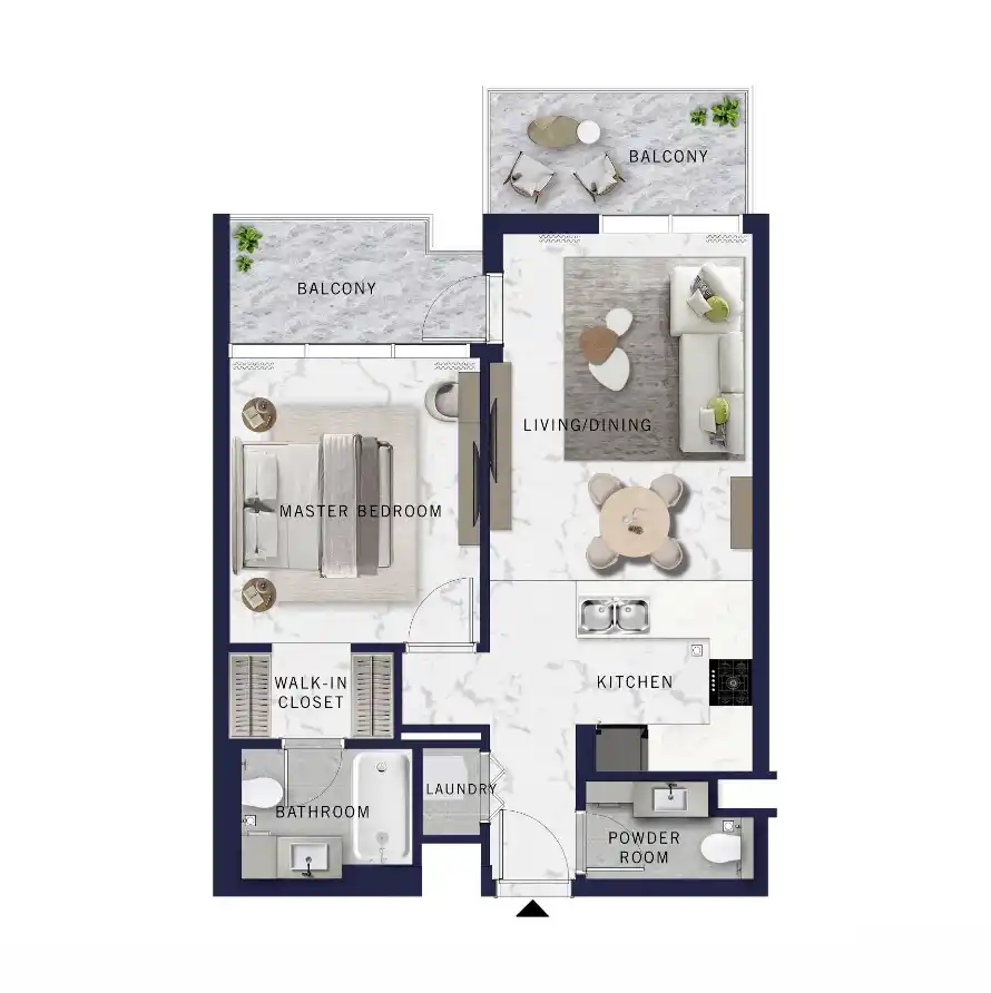 Corner unit 2 bedroom apartment floor plan at DoubleTree Residences