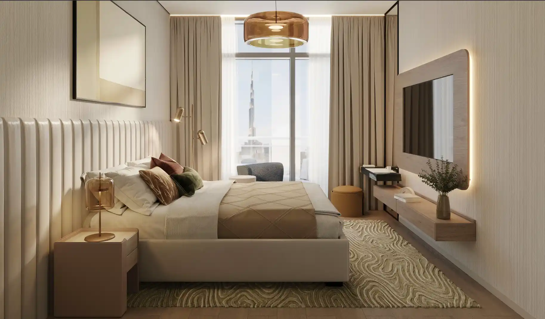 Modern bedroom in DoubleTree Residences by Hilton