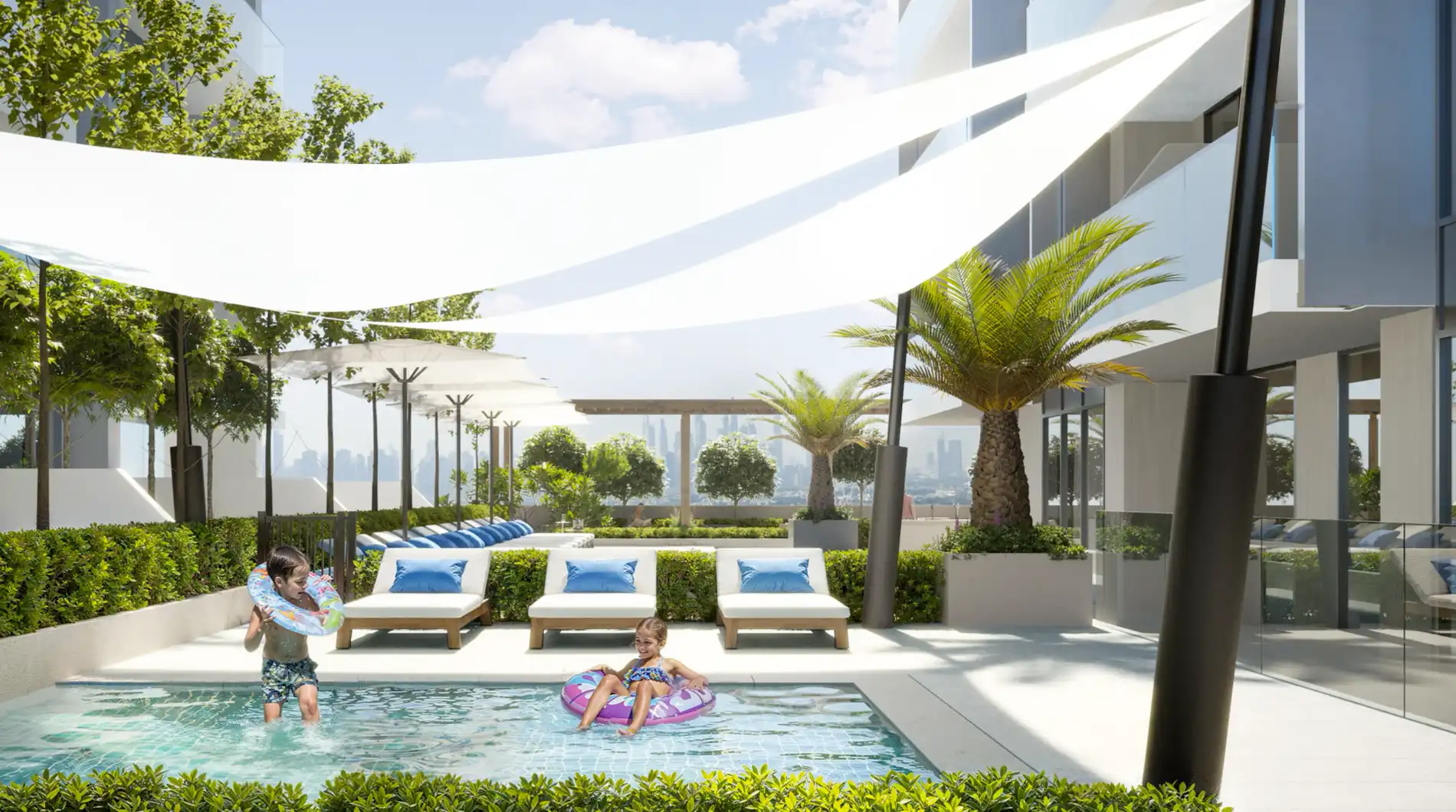 Rooftop pool at Lum1nar Dubai with skyline views