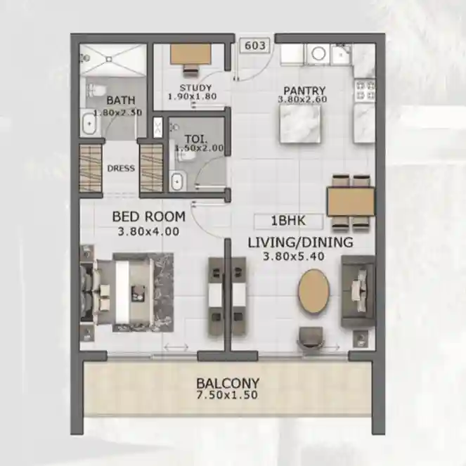Studio floor plan at Floarea Residence Arjan