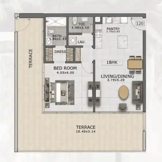 One-bedroom apartment floor plan at Floarea Residence
