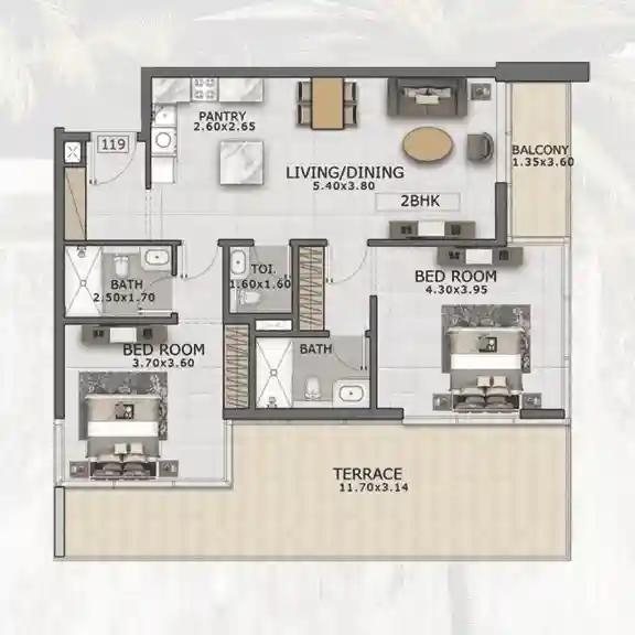 Alternate 1-bedroom floor plan for Floarea Residence