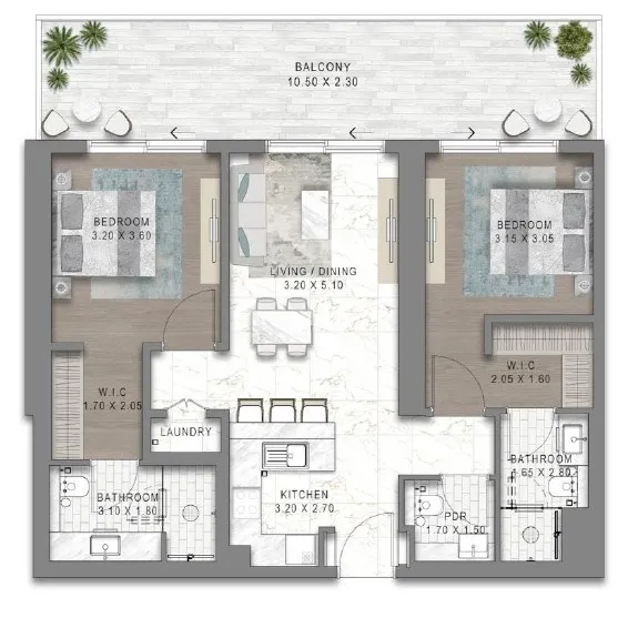 2 bedroom apartment layout at Chelsea Residences