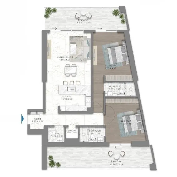 Corner unit 1 bedroom floor plan in Chelsea Residences