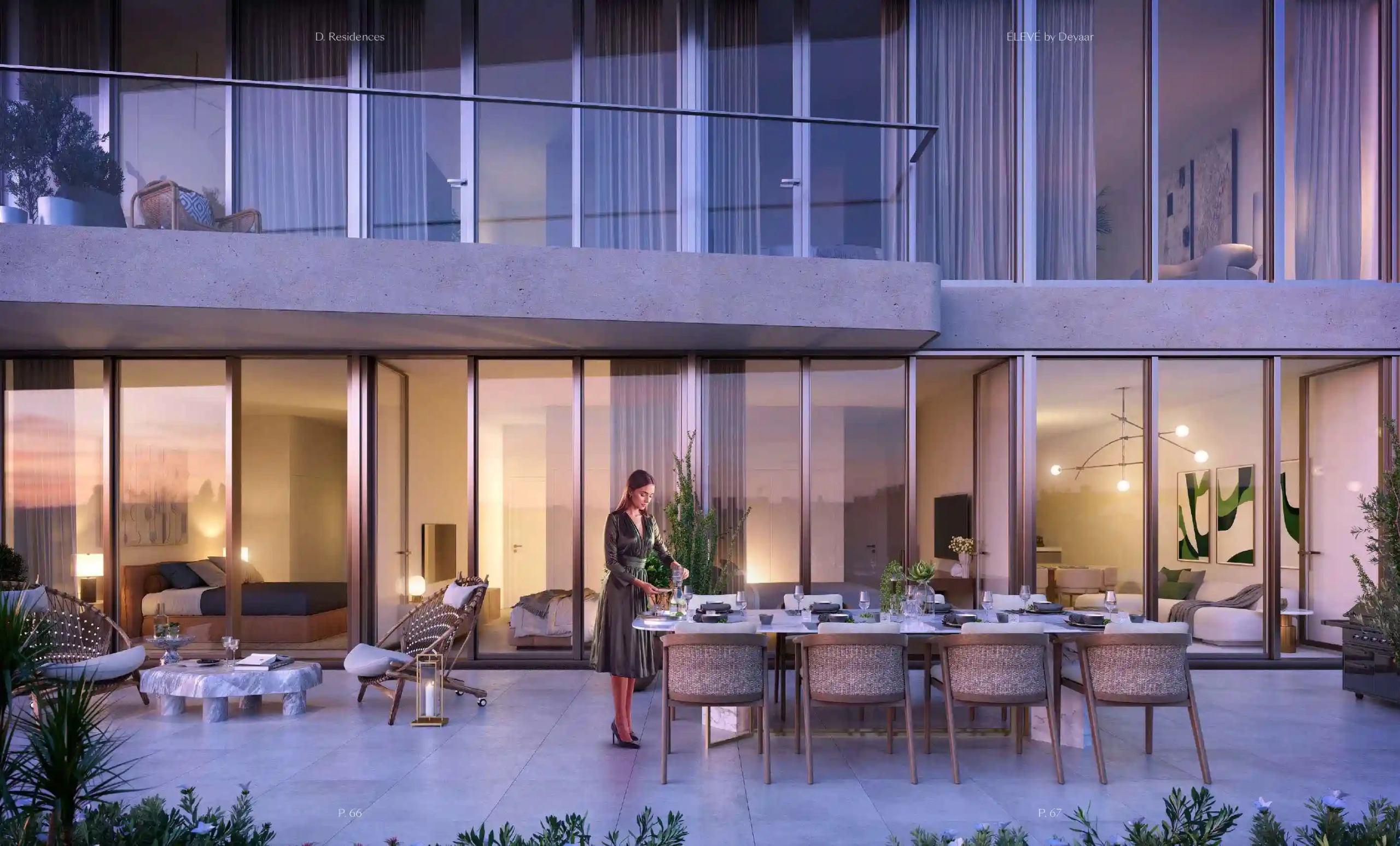 Balcony dining space at ÉLEVÉ with city and port views