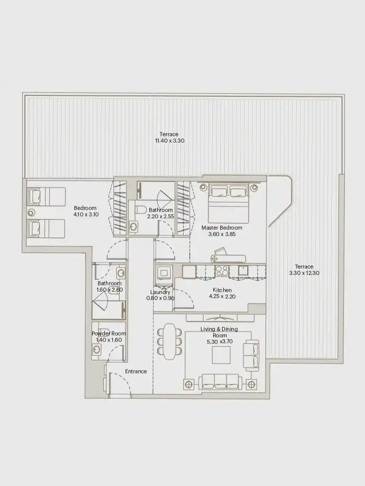 2 bedroom apartment layout ÉLEVÉ by Deyaar
