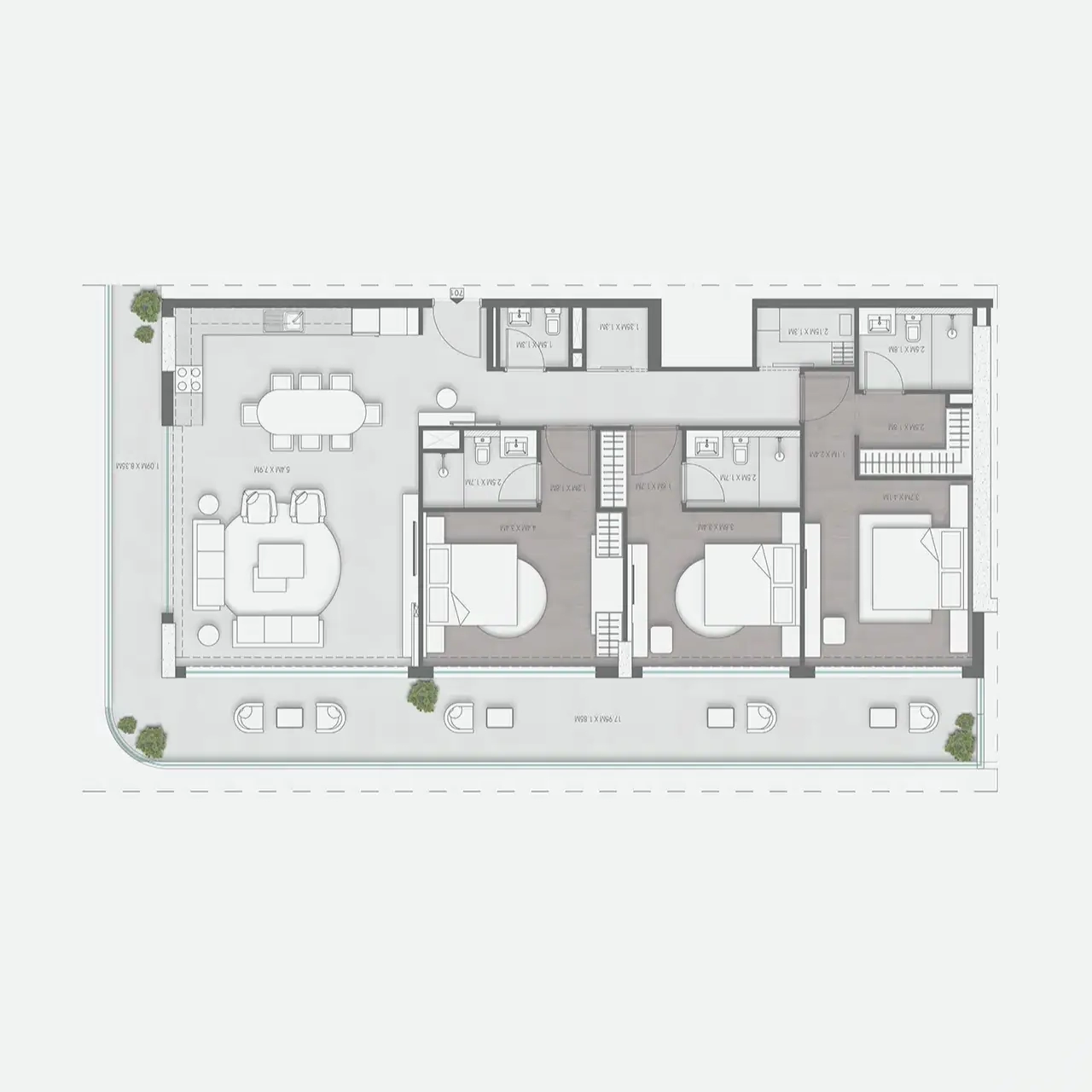 3 bedroom apartment layout in Valores Residences