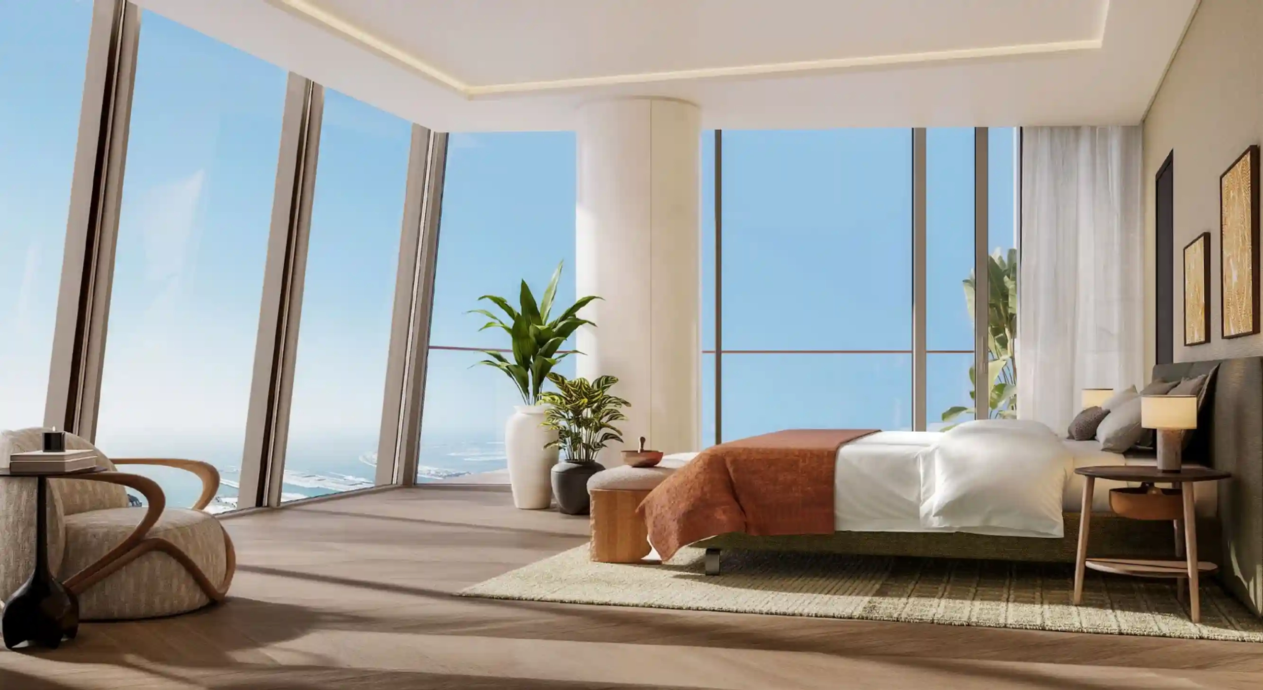 Bedroom at Six Senses Residences with Palm views