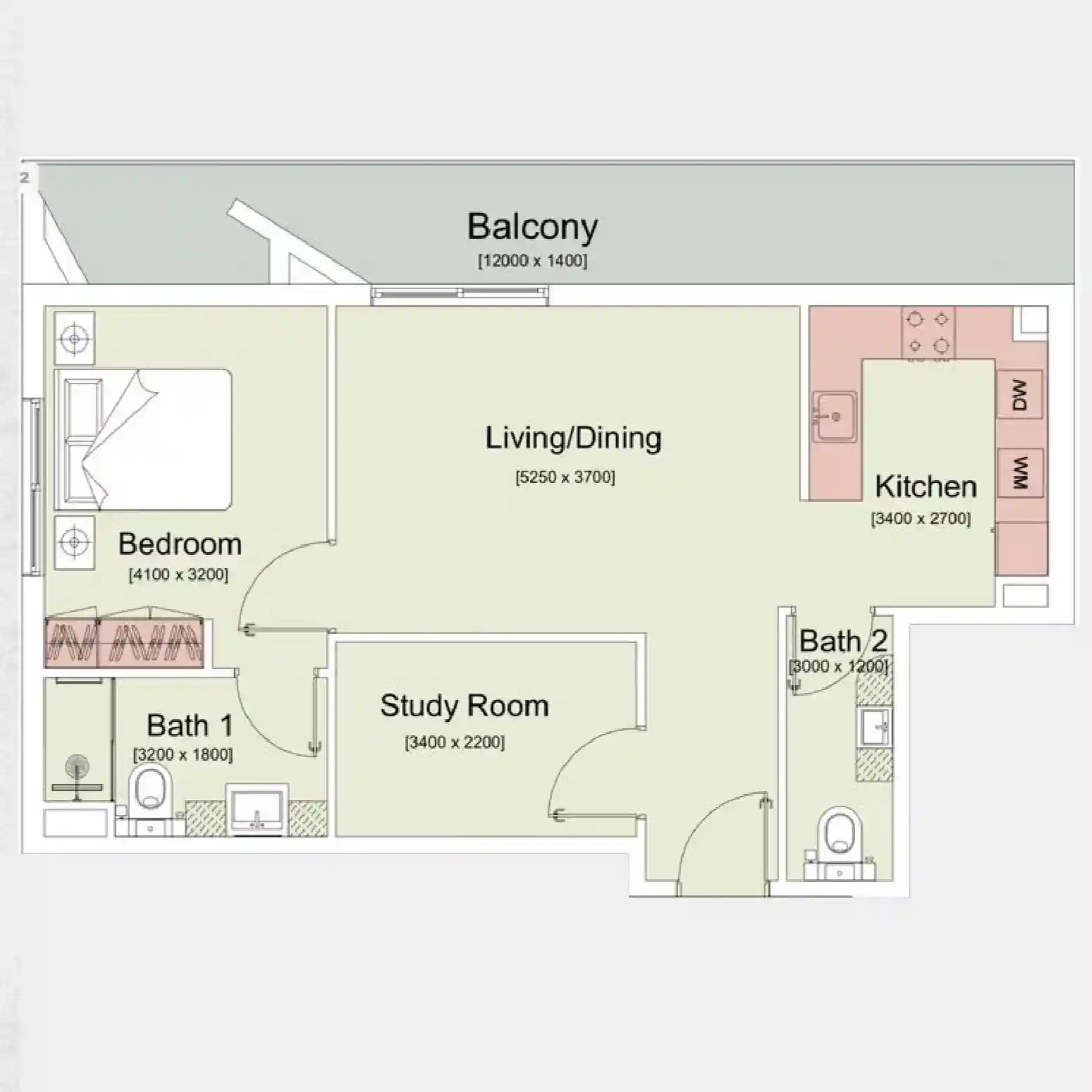 Studio apartment floor plan at Trafford Residences Dubai South