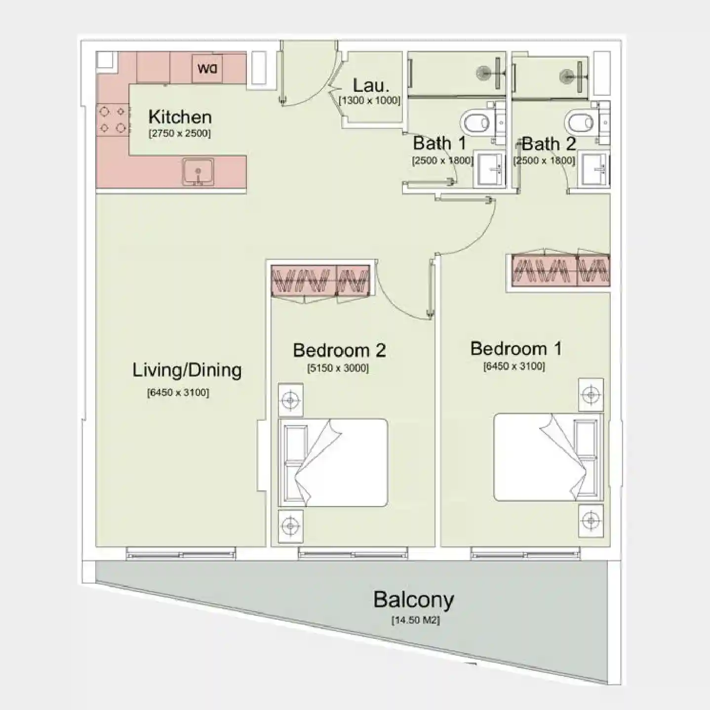 One-bedroom apartment floor plan – Trafford Residences Dubai South
