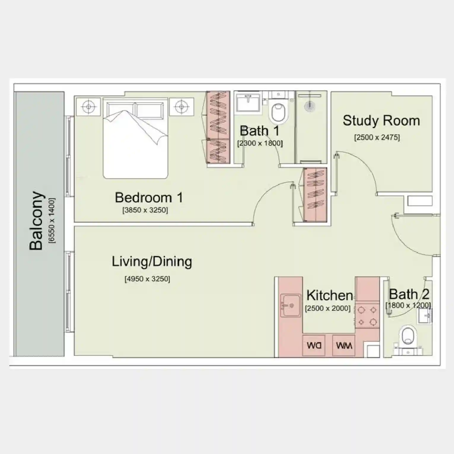 Alternate two-bedroom floor plan – Trafford Residences Dubai South