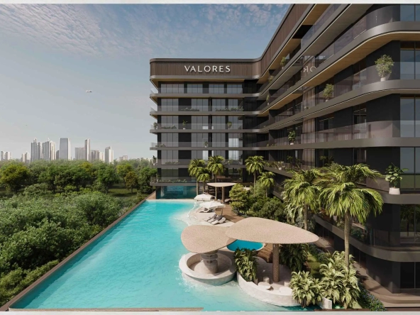 Rooftop pool at Valores Residences with skyline views