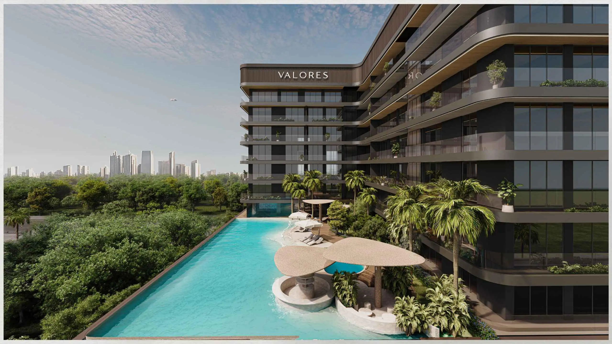 Rooftop pool at Valores Residences with skyline views