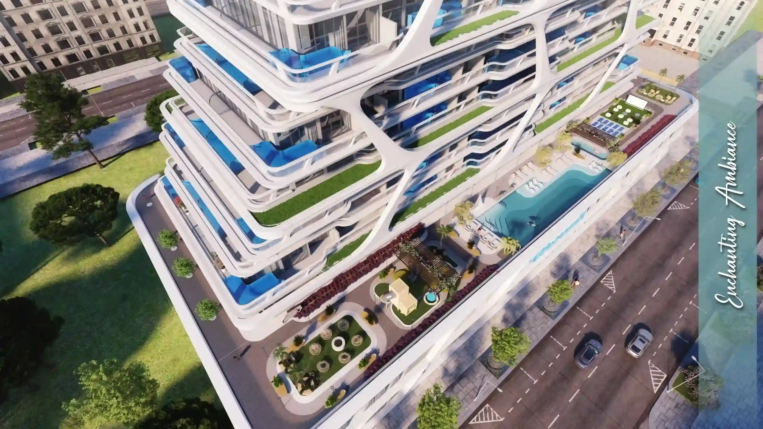 Side perspective of Samana California tower