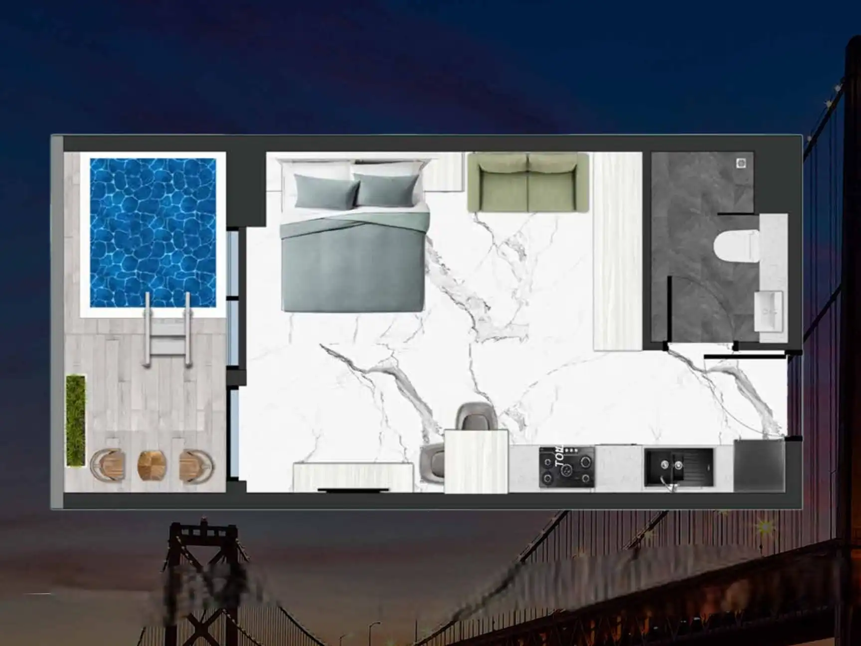 Duplex apartment layout with private pool – Samana California