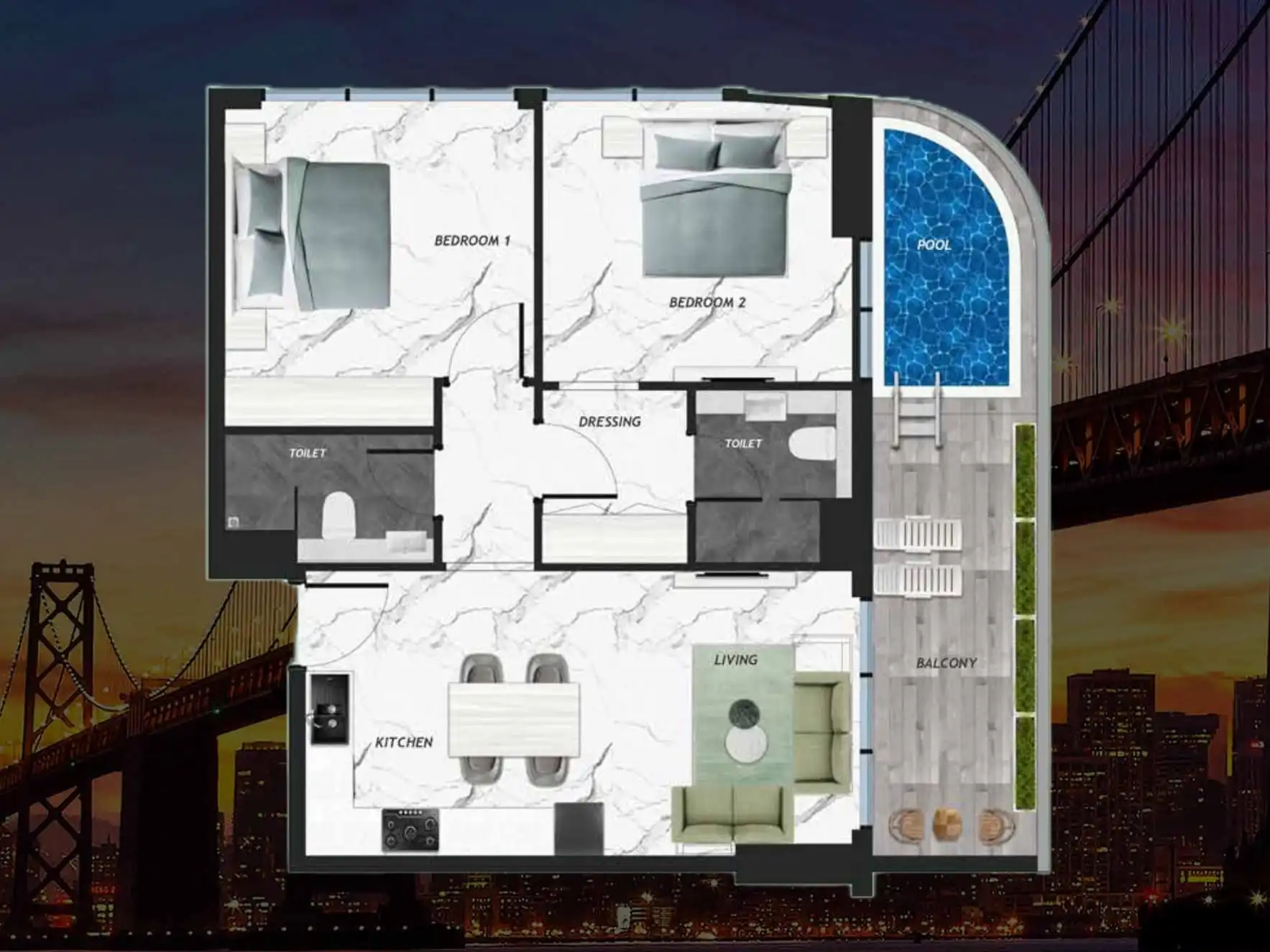 Studio apartment floor plan at Samana California