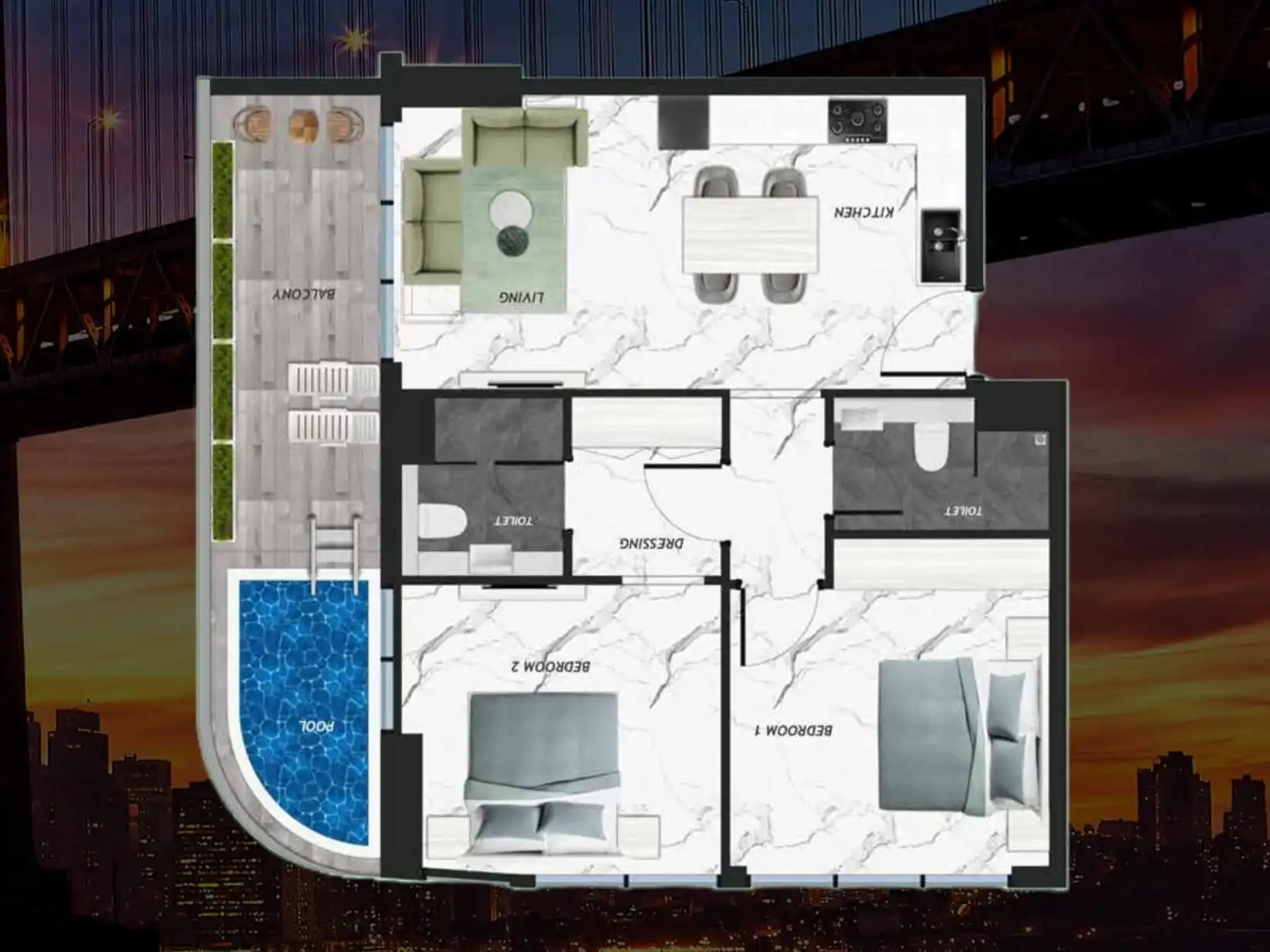 2 bedroom floor plan at Samana California Dubai
